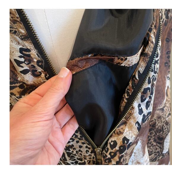 Vintage Kim Rogers Sport Silk Mixed Animal Print Bomber Jacket, Size 1X - Picture 7 of 14